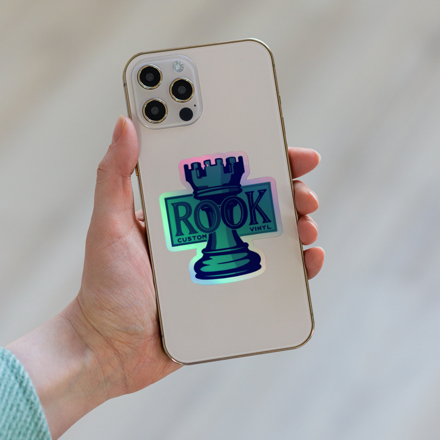Holographic Hot-Embossed Rook Custom Vinyl Logo Sticker